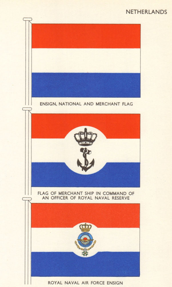 NETHERLANDS FLAGS. Ensign National Merchant Royal Naval Reserve Air Force 1964